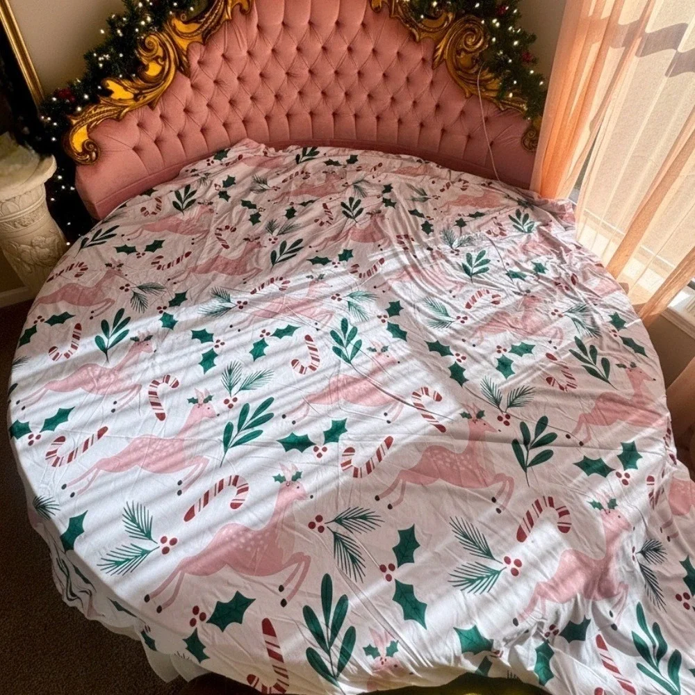 Pink MCM Cute Christmas Reindeer Christmas Holly Duvet Cover + Pillowcases Full